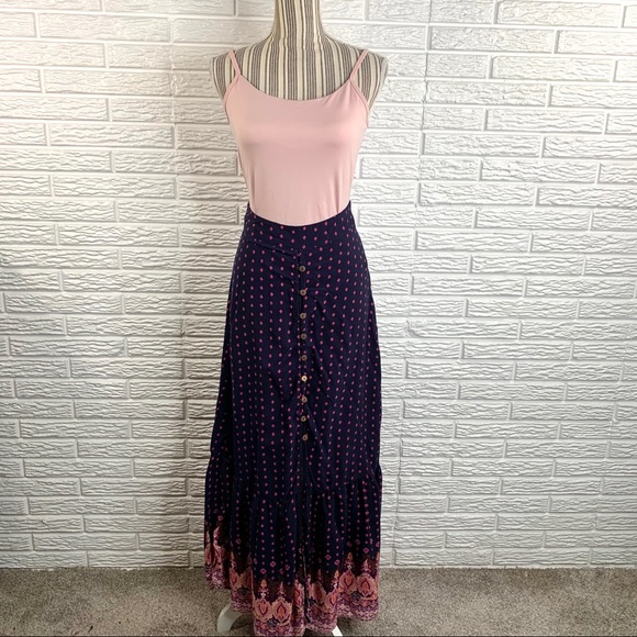 Silver Wishes Dresses & Skirts - Silver Wishes Blue & Pink Button Front Maxi Skirt